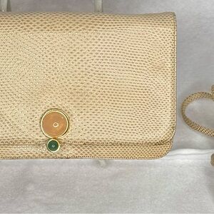 Judith Lieber Elegant Cream Yelliw Textured Women's Clutch/Shoulder Bag